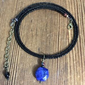 Ladies Necklace,  Cobalt Blue and Black Beaded Handmade Double Strand Necklace